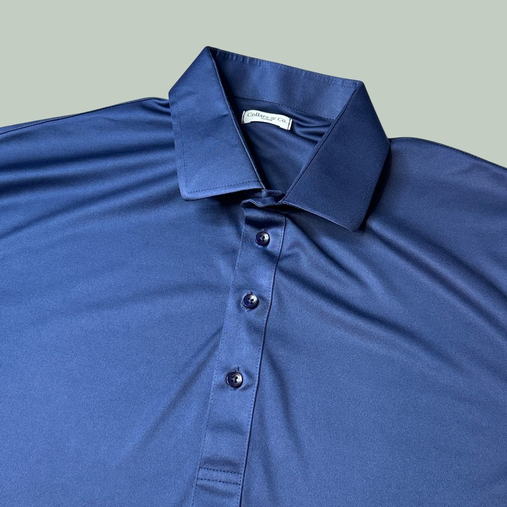 Collars & Co. Polo Shirt Mens XL Dress Collar Navy Blue Performance Short Sleeve